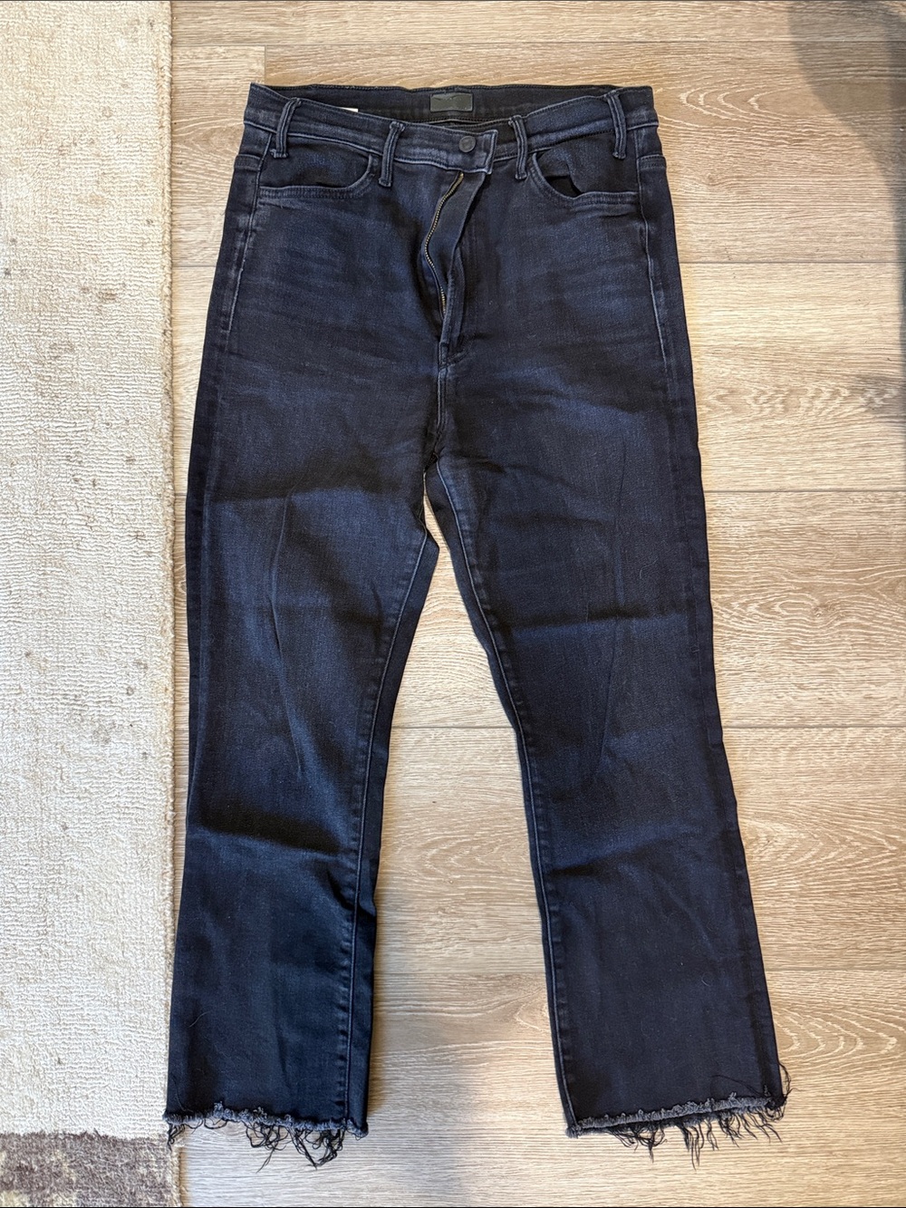 MOTHER Straight-Leg Jeans in Black with Raw Hem